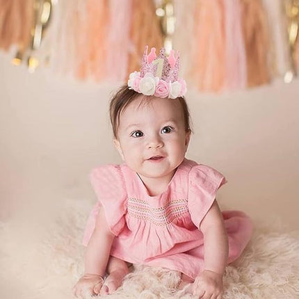 Birthday Hat - Perfect for a girl's first birthday - Rose Gold Party Crown - 3-inch Floral Princess Pink.