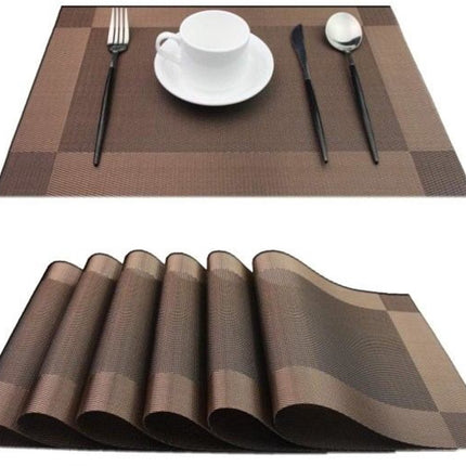 Placemats - Heat-resistant, non-slip placemats - Easy-to-wipe and clean woven placemats - Suitable for dining tables - Set of 6 pieces - Chocolate brown.