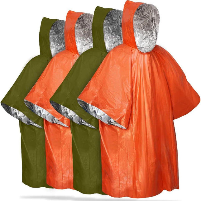 4 pieces - Waterproof survival  - et - Emergency  - et - 125cm*100cm - Reversible - with Hood - Waterproof - Windproof - Portable - Thermal emergency  - et - Rescue  - et - Insulation  - et - Foil Blanket Insulated Survival Blankets.