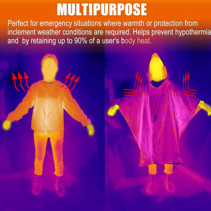 4 pieces - Waterproof survival  - et - Emergency  - et - 125cm*100cm - Reversible - with Hood - Waterproof - Windproof - Portable - Thermal emergency  - et - Rescue  - et - Insulation  - et - Foil Blanket Insulated Survival Blankets.