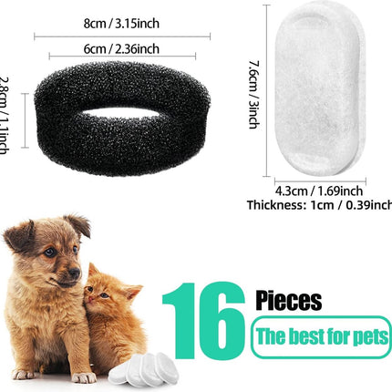 Filter cartridges - For pet water dispensers - including 8 cat fountain filters and 8 pump sponges.