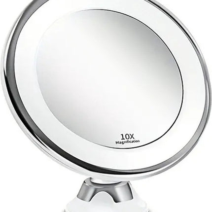 Ultra LED Makeup Mirror with Lighting and 10x Magnification - Shaving Mirror with Suction Cup - 360° Adjustable – Wireless 3 AAA Batteries.