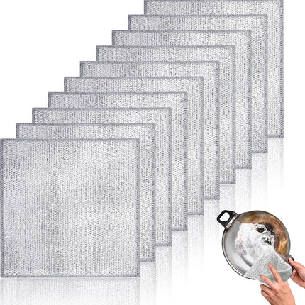 Dishcloths - 10 Pieces - String Dishcloths - Dishcloths - Silver Thread Cloths - Cleaning Cloths - Scouring Pad - Reusable - Multifunctional - For Cleaning Pans, Stoves, Baking Trays, Ovens and Grills - For Stubborn Stains - 20x20cm.