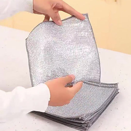 Dishcloths - 10 Pieces - String Dishcloths - Dishcloths - Silver Thread Cloths - Cleaning Cloths - Scouring Pad - Reusable - Multifunctional - For Cleaning Pans, Stoves, Baking Trays, Ovens and Grills - For Stubborn Stains - 20x20cm.