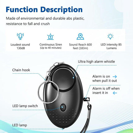 Pieces - 140 dB - Personal Alarm - With LED Flashlight And Keychain - Personal Pocket Alarm - Pepper Spray - Panic Alarm - Anti-Wolf Whistle - Keychain - Portable - For Women, Girls And the Elderly - Repelling / Deterring / Self-Defense.