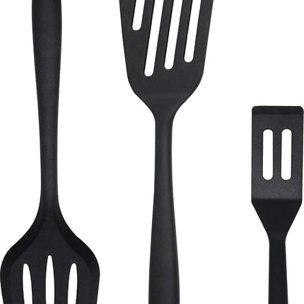 Spatula Set of 3 - Silicone Spatula - BPA Free - Spatulas - Heat Resistant - Non-stick - Anti-Slip - Hangable - Dishwasher Safe - Kitchen Utensils - Scraper - Whisk - Baking Spatula - Spatula - Black - Value Set.