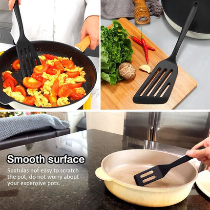 Spatula Set of 3 - Silicone Spatula - BPA Free - Spatulas - Heat Resistant - Non-stick - Anti-Slip - Hangable - Dishwasher Safe - Kitchen Utensils - Scraper - Whisk - Baking Spatula - Spatula - Black - Value Set.