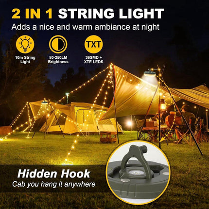Camping Light String 10 Meters - Ambience Strip - IPX4 Waterproof - Retractable - Rechargeable - Warm White | Outdoor Lighting Garland - Camp Lamp - Camping Lamp - Lights - Light String - Tent Lamp - Rechargeable Camping Lamp With USB C - Outdoor.