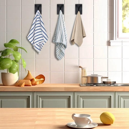 Towel Hook Set - Stainless Steel - Set of 4 Pieces - Self-Adhesive Towel Hook - Bathroom Towel Holder - Tea Towel Clamp - Towel Clamp - Towel Hook - No Drilling Required - Wall Mounting Hook - Kitchen Hanging Hook - Towel Hanger - Hooks - Black.