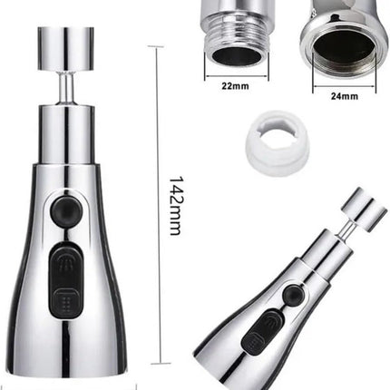 Faucet Attachment - 360 Degree Rotation - Kitchen Tap G1/2 - 3 Positions - Faucet Head - Washing Up - Kitchen Faucet - Water Saving - Flexible Faucet Head - Extension - Faucet Parts - Rotating Faucet Hose - Faucet Nozzle - Silver - For Bathroom Washbasin.