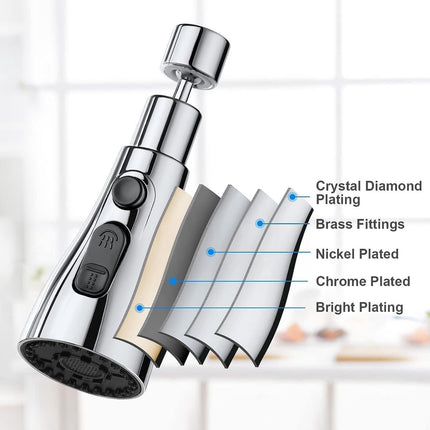 Faucet Attachment - 360 Degree Rotation - Kitchen Tap G1/2 - 3 Positions - Faucet Head - Washing Up - Kitchen Faucet - Water Saving - Flexible Faucet Head - Extension - Faucet Parts - Rotating Faucet Hose - Faucet Nozzle - Silver - For Bathroom Washbasin.