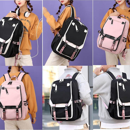 Girls School Student School Bag Outdoor Backpack With USB Charging Port, Black White - School Bag - Backpack - Rucksack - School - Girls - Boys - Teenagers - Book Bag - Girl's Backpack - Backpacks - Rucksack For Children - Waterproof - Laptop Backpack.