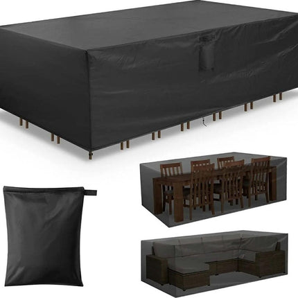 Waterproof Garden Set Protective Cover with Drawstring and Good Drainage - W242 x L160 x H100CM - Black Garden Furniture Cover - Garden Furniture Cover - Garden Set Cover - Lounge Set Cover - Garden Table Cover.