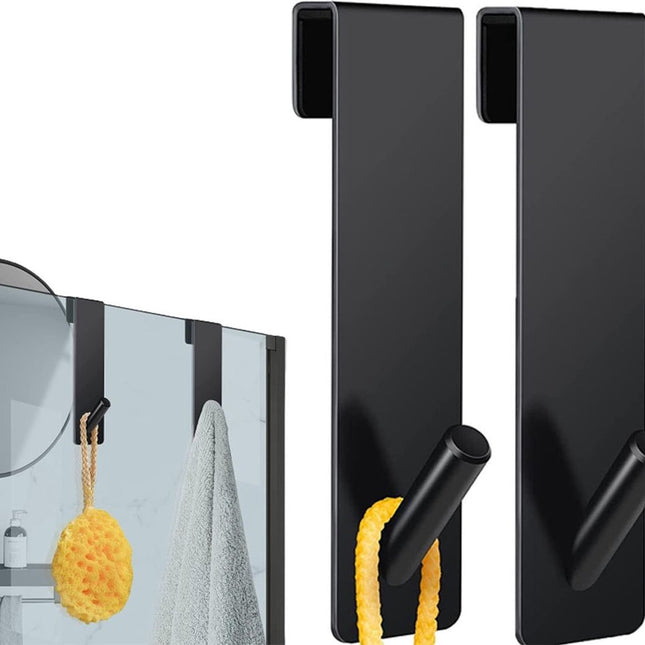 Stainless Steel Shower Hook - 2 Pieces - Universal Shower Cabin Hook - Shower Wall Hook - Drill-Free Shower Hooks - With Anti-Slip Pad - Shower Wall Towel Hook - Bathroom Hook - Glass Shower Wall Hook - Bathroom Accessories - Black - 16.5x2.5cm.