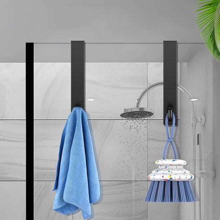 Stainless Steel Shower Hook - 2 Pieces - Universal Shower Cabin Hook - Shower Wall Hook - Drill-Free Shower Hooks - With Anti-Slip Pad - Shower Wall Towel Hook - Bathroom Hook - Glass Shower Wall Hook - Bathroom Accessories - Black - 16.5x2.5cm.