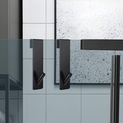 Stainless Steel Shower Hook - 2 Pieces - Universal Shower Cabin Hook - Shower Wall Hook - Drill-Free Shower Hooks - With Anti-Slip Pad - Shower Wall Towel Hook - Bathroom Hook - Glass Shower Wall Hook - Bathroom Accessories - Black - 16.5x2.5cm.