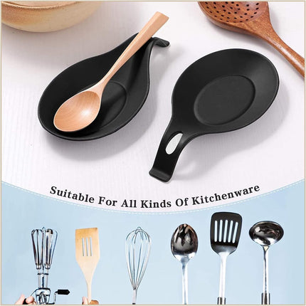 2 Pieces Matte Black Spoon Holder - Kitchen Home Spoon Holder - Silicone Spoon Holder - for kitchen, home, dining room, cutlery storage - Dishwasher safe (Black - 20 cm).