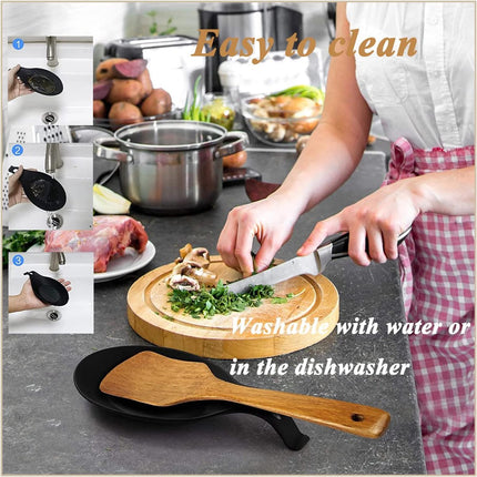 2 Pieces Matte Black Spoon Holder - Kitchen Home Spoon Holder - Silicone Spoon Holder - for kitchen, home, dining room, cutlery storage - Dishwasher safe (Black - 20 cm).
