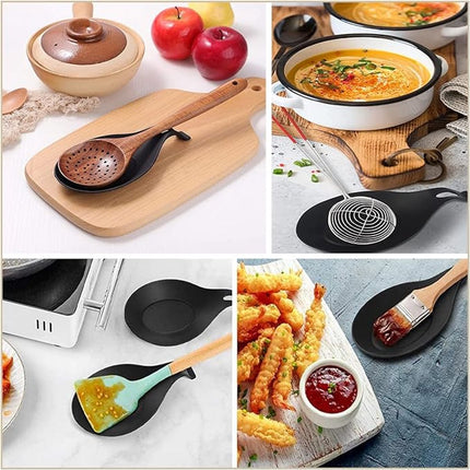 2 Pieces Matte Black Spoon Holder - Kitchen Home Spoon Holder - Silicone Spoon Holder - for kitchen, home, dining room, cutlery storage - Dishwasher safe (Black - 20 cm).