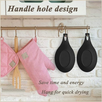 2 Pieces Matte Black Spoon Holder - Kitchen Home Spoon Holder - Silicone Spoon Holder - for kitchen, home, dining room, cutlery storage - Dishwasher safe (Black - 20 cm).