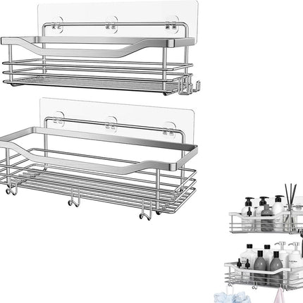 Shower Rack - 2-Tier - Wall Shower Rack - Bathroom Rack - Storage - No Drilling Required Shower Rack - Shower Basket - Hanging Shower Rack - Small Rack for In The Shower - Bathroom Shelf - Shampoo Rack - Shower Rack - Stainless Steel - Self-Adhesive - For.