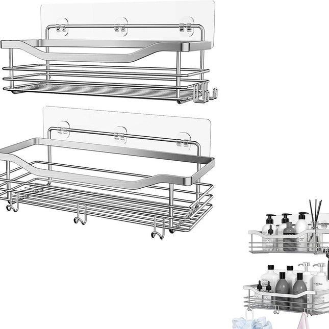 Shower Rack - 2-Tier - Wall Shower Rack - Bathroom Rack - Storage - No Drilling Required Shower Rack - Shower Basket - Hanging Shower Rack - Small Rack for In The Shower - Bathroom Shelf - Shampoo Rack - Shower Rack - Stainless Steel - Self-Adhesive - For.