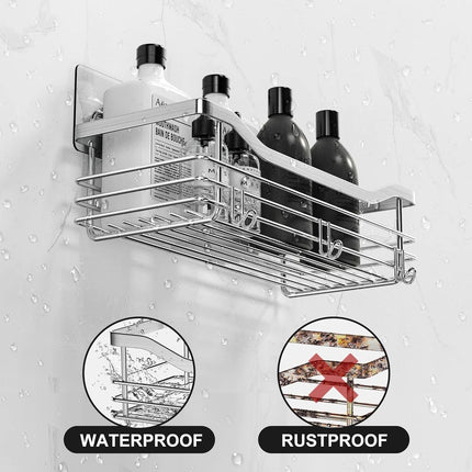 Shower Rack - 2-Tier - Wall Shower Rack - Bathroom Rack - Storage - No Drilling Required Shower Rack - Shower Basket - Hanging Shower Rack - Small Rack for In The Shower - Bathroom Shelf - Shampoo Rack - Shower Rack - Stainless Steel - Self-Adhesive - For.