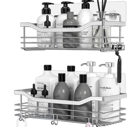 Shower Rack - 2-Tier - Wall Shower Rack - Bathroom Rack - Storage - No Drilling Required Shower Rack - Shower Basket - Hanging Shower Rack - Small Rack for In The Shower - Bathroom Shelf - Shampoo Rack - Shower Rack - Stainless Steel - Self-Adhesive - For.