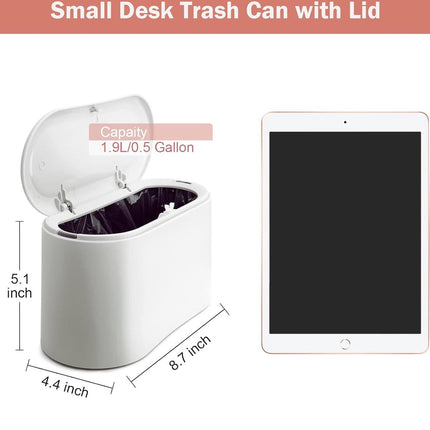 Trash Can - Small Trash Can with Sensor - Sturdy - Countertop Waste Bin - Mini Trash Can - Desktop - Tabletop Waste Bin - Plastic Trash Can - Bathroom Waste Bin - Recycling Waste Bin - Car Trash Can - White - Office Waste Bins - Home / Office.