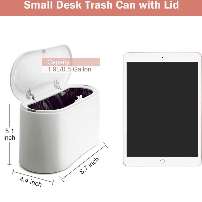 Trash Can - Small Trash Can with Sensor - Sturdy - Countertop Waste Bin - Mini Trash Can - Desktop - Tabletop Waste Bin - Plastic Trash Can - Bathroom Waste Bin - Recycling Waste Bin - Car Trash Can - White - Office Waste Bins - Home / Office.