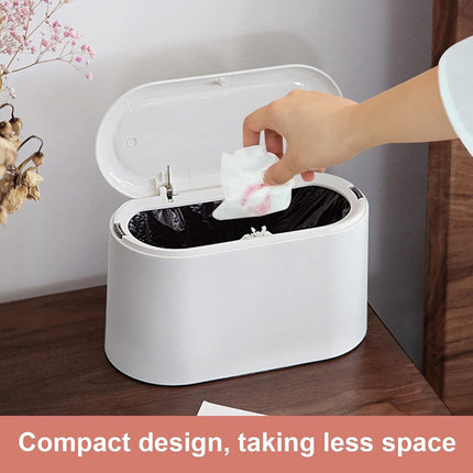 Trash Can - Small Trash Can with Sensor - Sturdy - Countertop Waste Bin - Mini Trash Can - Desktop - Tabletop Waste Bin - Plastic Trash Can - Bathroom Waste Bin - Recycling Waste Bin - Car Trash Can - White - Office Waste Bins - Home / Office.