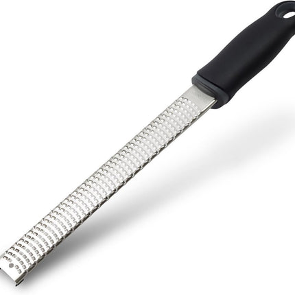Grater - Professional zester - Fast and efficient Lemon grater - Multifunctional Long hand grater - Cheese grater - Ginger grater - Garlic grater - Narrow long grater - Kitchen grater - ergonomic soft handle - High-quality stainless steel - Black.
