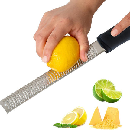 Grater - Professional zester - Fast and efficient Lemon grater - Multifunctional Long hand grater - Cheese grater - Ginger grater - Garlic grater - Narrow long grater - Kitchen grater - ergonomic soft handle - High-quality stainless steel - Black.