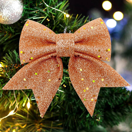 10 Gold Christmas Bows - 12 x 15 cm - Glitter - Christmas Decoration Bows - Christmas Ornaments - Christmas Tree Decoration - Christmas Bows - Christmas Atmosphere - Christmas - For Christmas Party, Christmas Tree, Indoors, Crafts.