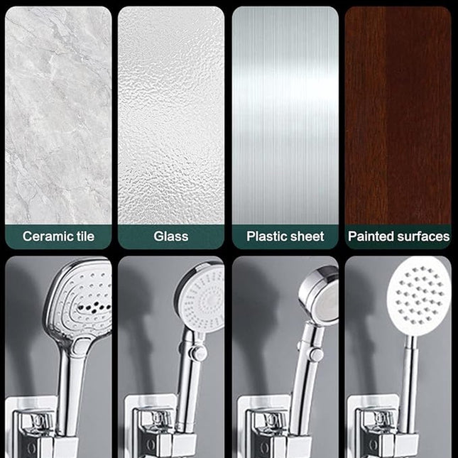 Shower Head Holder - 360° Adjustable - Hand Shower Holder - Strong Paste - Water Resistant - No Drilling Required - Moisture Resistant - Self-Adhesive - Rotatable - Chrome - Universal - Shower Rail - For Bathroom Replacement Shower Head Holder.