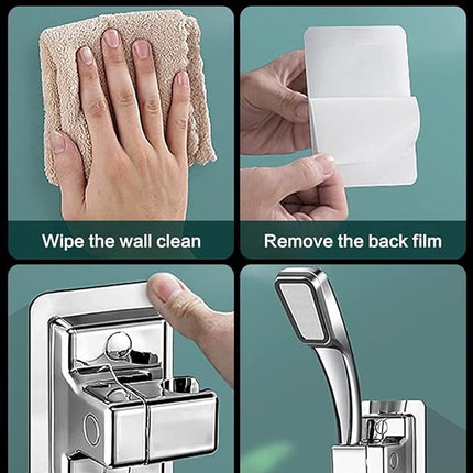 Shower Head Holder - 360° Adjustable - Hand Shower Holder - Strong Paste - Water Resistant - No Drilling Required - Moisture Resistant - Self-Adhesive - Rotatable - Chrome - Universal - Shower Rail - For Bathroom Replacement Shower Head Holder.