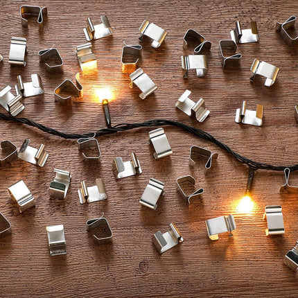 50 Pieces - Christmas Lights Gutter Hooks - Christmas Lights Roof Hooks - Christmas Lights Clips - Christmas Lights Gutter Hangers Seasonal Lighting Hooks For Outdoors For Christmas Lights Kitchen - Stainless Steel Clamp Metal Cable Clamp - Cable Clips -.