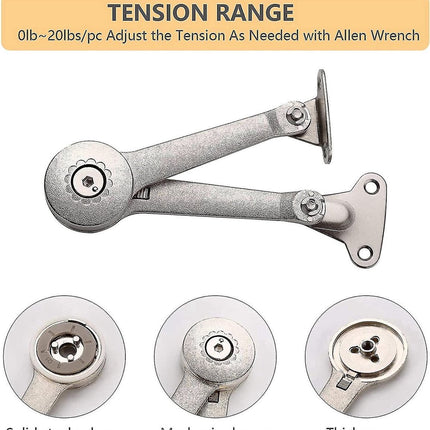 Flap Hinge - With Screws and Allen Key - High Load Capacity - 2 Pieces - Nickel-Plated - Support - Kitchen Cabinet Hinge - Furniture Hinge - Overlay Hinge - Hinge - Flap Supports - Lid Support Hinge - Sturdy & Durable.