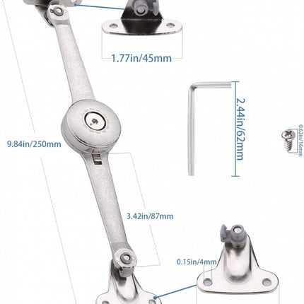 Flap Hinge - With Screws and Allen Key - High Load Capacity - 2 Pieces - Nickel-Plated - Support - Kitchen Cabinet Hinge - Furniture Hinge - Overlay Hinge - Hinge - Flap Supports - Lid Support Hinge - Sturdy & Durable.