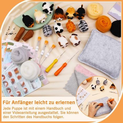 Needle Felting - 45-Piece Starter Set - Crafts for Girls - Crafts for Boys - Incl. Tools - Needle Felting - Kit - Carded Wool - Felting Needles - Children's Sewing Set - Forest Animals - For DIYers, Home Decor, Birthday Gift.