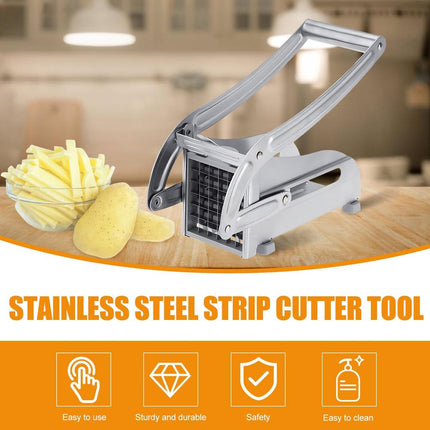 French Fry Cutter - Potato Cutter - Vegetable Cutter - 2 Inserts - Non-Slip Rubber Base - Dishwasher Safe - With Soft-Touch Handle - Effortless Vegetable Sticks - 9 and 12 mm - Stainless Steel - Sturdy - Professional.