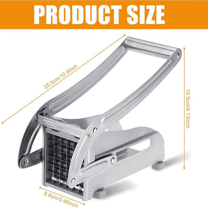 French Fry Cutter - Potato Cutter - Vegetable Cutter - 2 Inserts - Non-Slip Rubber Base - Dishwasher Safe - With Soft-Touch Handle - Effortless Vegetable Sticks - 9 and 12 mm - Stainless Steel - Sturdy - Professional.