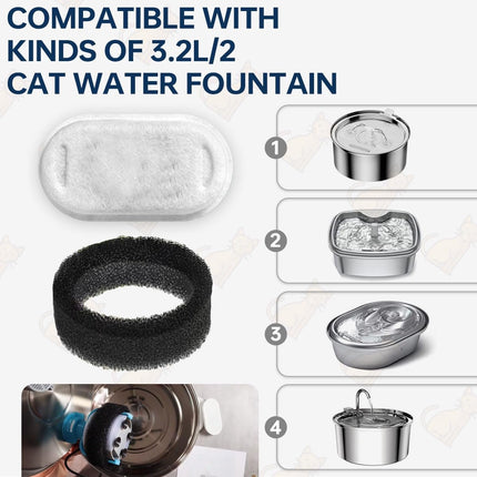 Cat Drinking Fountain Filters - 24 x Cat Fountain Filters - Filter Cartridges for Pet Water Dispensers - Drinking Fountain Filter Refills - Water Filter & Sponge Filter - Cat Water Fountain Accessories - 12 Cat Fountain Filters and 12 Pump Sponges.