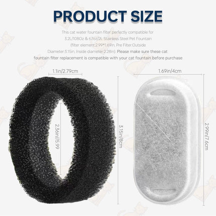 Cat Drinking Fountain Filters - 24 x Cat Fountain Filters - Filter Cartridges for Pet Water Dispensers - Drinking Fountain Filter Refills - Water Filter & Sponge Filter - Cat Water Fountain Accessories - 12 Cat Fountain Filters and 12 Pump Sponges.