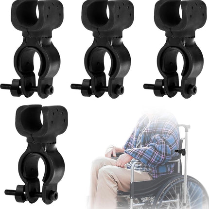 Cane Holder - Crutch Holder - 4 Pieces - For Mobility Scooter Wheelchair Bicycle Rollator - Crutch Holder - Stick Holder - Walking Stick Holder - Universal Crutch Cane Bracket - For Crutches For Mobility Scooter, Assisted Rollator, Wheelchair, Electric Sc.