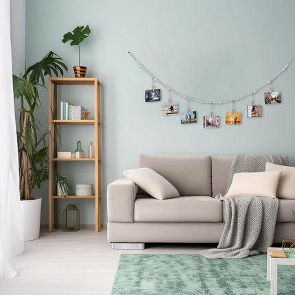Photo Garland - Hanging Card/Photo Garland - Photo Rope 120 Cm - Photo Hanging Display With 7 Photo Clips - DIY Photo Frame - Wall Decoration - Boho Wooden Bead Hanging Photo Frames - For Hanging Photo Postcards - 2 Pieces.