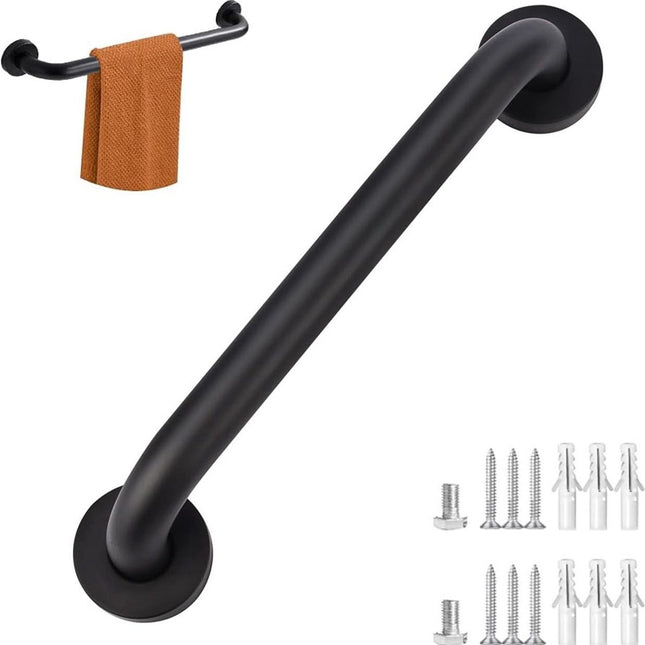 Wall Grab Bar - Extra Grip - Handle / Wall Grab Bar for Bathroom / Shower / Toilet - 30 Cm - Toilet Grab Bar - Bath Grab Bar - Shower Grab Bar - Non-Slip Grab Bar - Bathroom Handle - Bathroom - Stairs - Complete Installation Accessories - Matte Black.