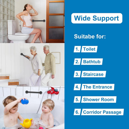 Wall Grab Bar - Extra Grip - Handle / Wall Grab Bar for Bathroom / Shower / Toilet - 30 Cm - Toilet Grab Bar - Bath Grab Bar - Shower Grab Bar - Non-Slip Grab Bar - Bathroom Handle - Bathroom - Stairs - Complete Installation Accessories - Matte Black.