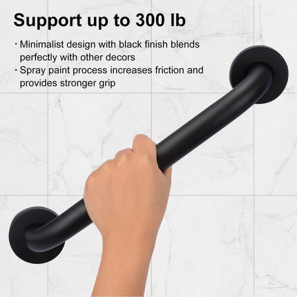 Wall Grab Bar - Extra Grip - Handle / Wall Grab Bar for Bathroom / Shower / Toilet - 30 Cm - Toilet Grab Bar - Bath Grab Bar - Shower Grab Bar - Non-Slip Grab Bar - Bathroom Handle - Bathroom - Stairs - Complete Installation Accessories - Matte Black.