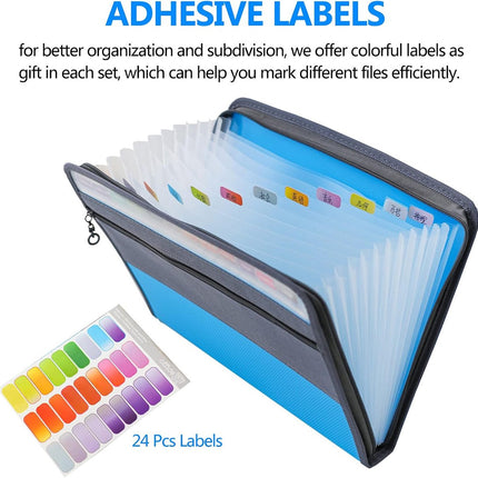 Project Folder - A4 - Foldable File Folder with Tabs - 13 Compartments - Storage Folder/Sorting Folder - Compartment Folder - Durable Plastic Document Folder - Writing Folder with Zipper - Conference Folder - Work Folder - Document Folder - Blue - Portabl.